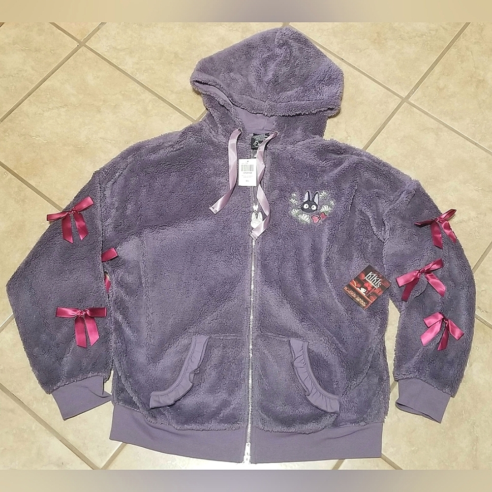 Studio Ghibli Kiki's Delivery Service Jiji Bow Sherpa Zip Hoodie (Medium)
